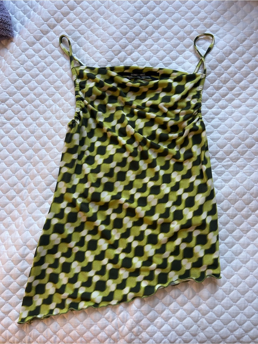 Express Olive & Black Geometric Slip Cami Asymmetrical